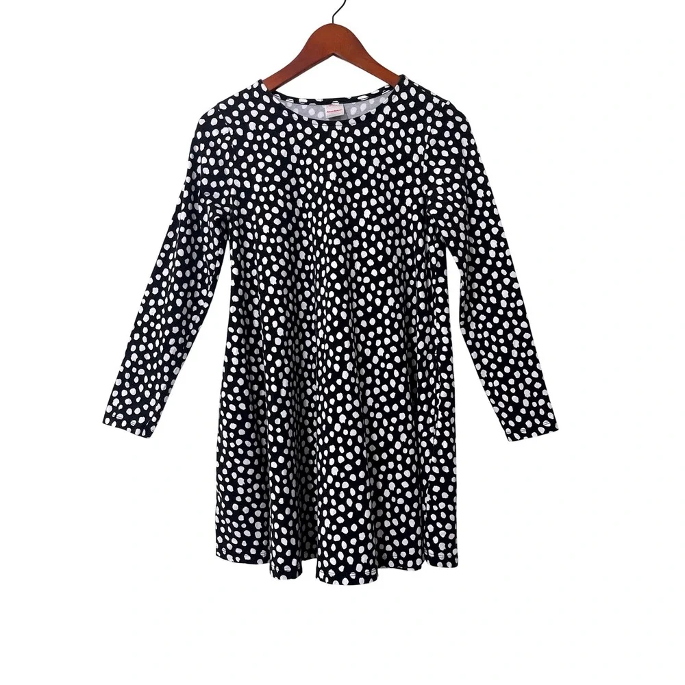 Hanna‎ Andersson Polka Dot Long Sleeve Dress Size 12 Black White Casual Retro